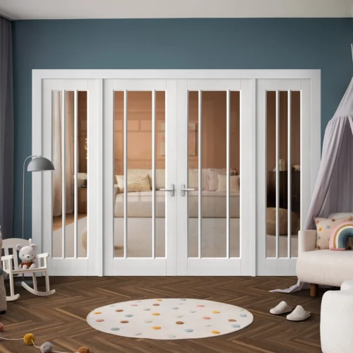 White Primed Internal Toledo 3 Light Clear Glass Room Divider Set