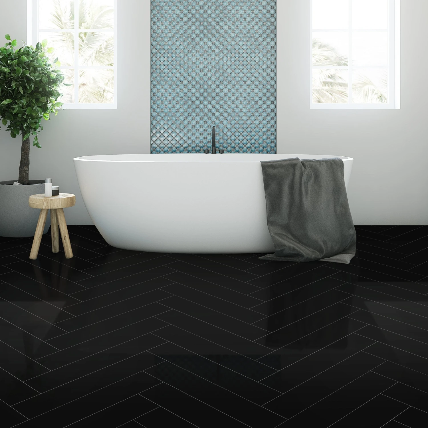Black - Lustre Herrringbone 6mm High Gloss Luxury Vinyl Flooring (122978) 1 Black - Lustre Herrringbone 6mm High Gloss Luxury Vinyl Flooring (122978)