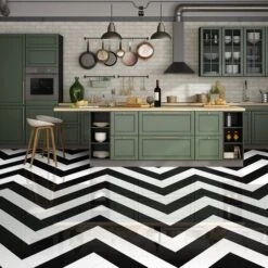 Black & White - Lustre Herrringbone 6mm Luxury Vinyl Flooring (123053)