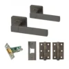 Cube Lever Handle On Square Rose Handle Set - Gun Metal Grey (107878)