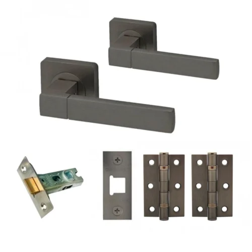 Cube Lever Handle On Square Rose Handle Set - Gun Metal Grey (107878)