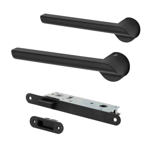 Studio Industrial Round Rose Lever Door Handle Set - Matt Black (307043)