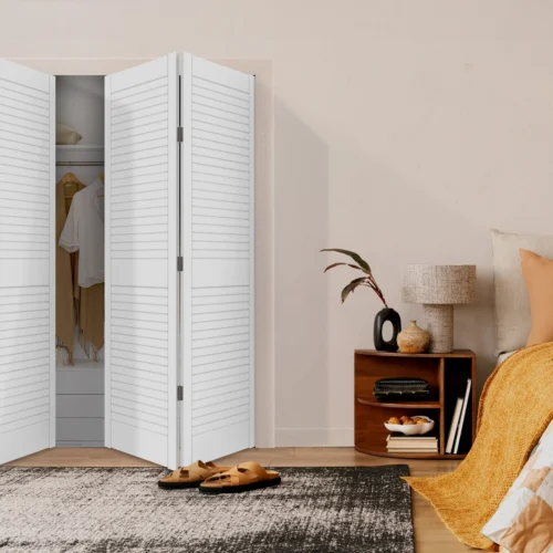 White Painted Internal 28mm Open Louvre Bi-fold Wardrobe Door Set (123119) -Oak Door Store 1722425413 37602000