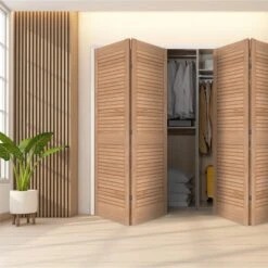 Clear Pine Internal 28mm Open Louvre Bi-fold Wardrobe Door Set (123118) -Oak Door Store 1722426665 27031700