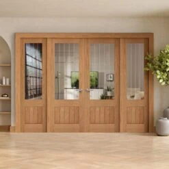 Oak Fully Finished Internal Farley 1P 1L Obscure Lined Clear Glass Sidelight Room Divider Set (123126)