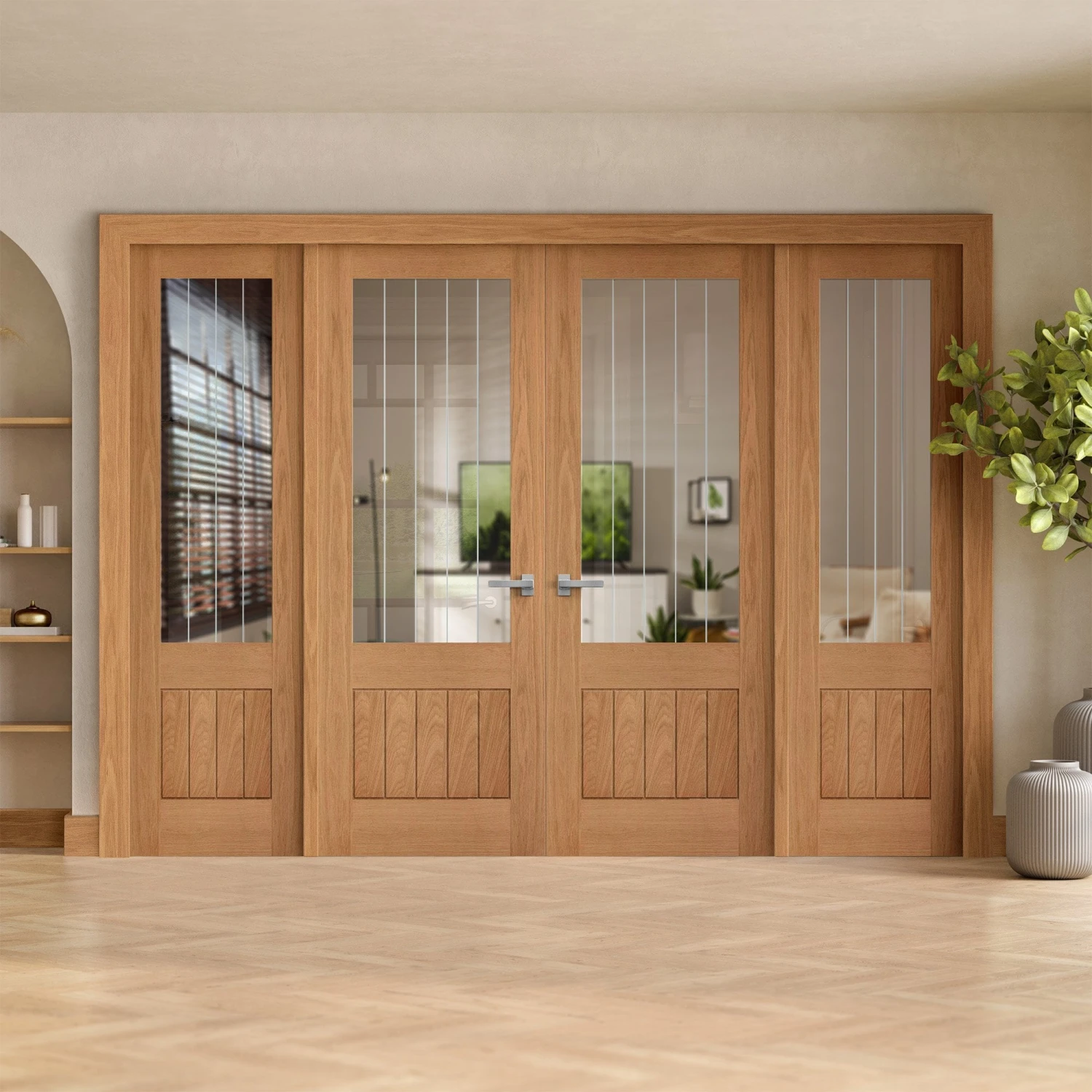 Oak Fully Finished Internal Farley 1P 1L Obscure Lined Clear Glass Sidelight Room Divider Set (123126) 1 Oak Fully Finished Internal Farley 1P 1L Obscure Lined Clear Glass Sidelight Room Divider Set (123126)
