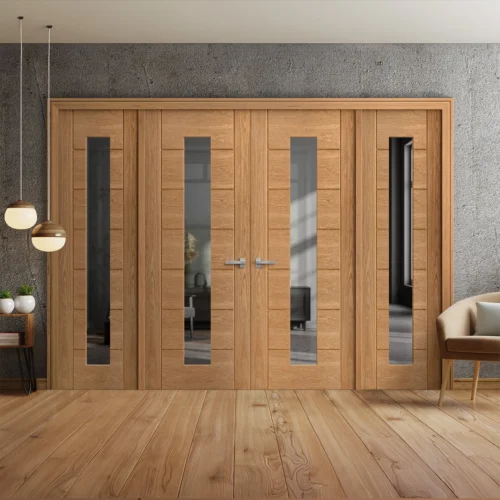 Oak Fully Finished Internal Pedrena 1L Clear Glass Sidelight Room Divider Set (123128)