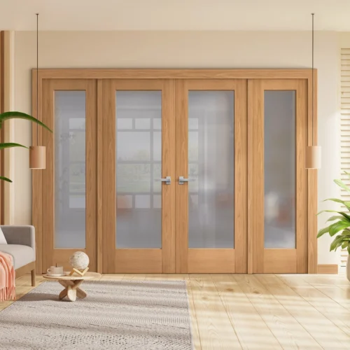 Oak Unfinished Internal Pattern 10 Obscure Glass Sidelight Room Divider Set (123131)