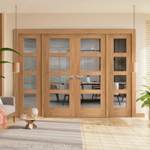Oak Unfinished Internal Shaker 4L Clear Glass Sidelight Room Divider Set (123132)