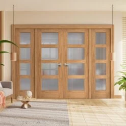 Oak Unfinished Internal Shaker 4L Obscure Glass Sidelight Room Divider Set (123133)