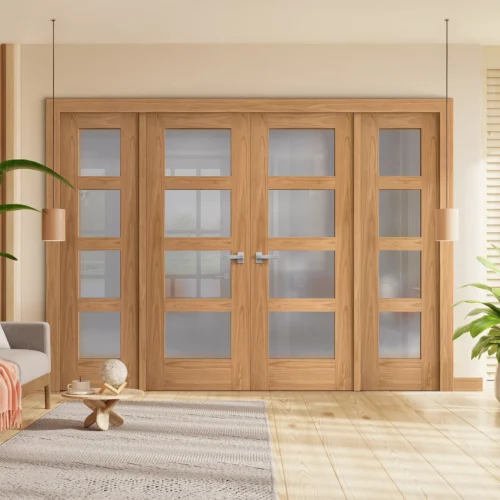 Oak Unfinished Internal Shaker 4L Obscure Glass Sidelight Room Divider Set (123133)