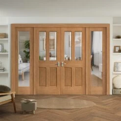 Oak Unfinished Internal Victorian 2P 2L Clear Bevelled Glass Sidelight Room Divider Set (123135)