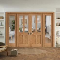 Oak Unfinished Internal Victorian Shaker 2P 2L Clear Glass Sidelight Room Divider Set (123136)