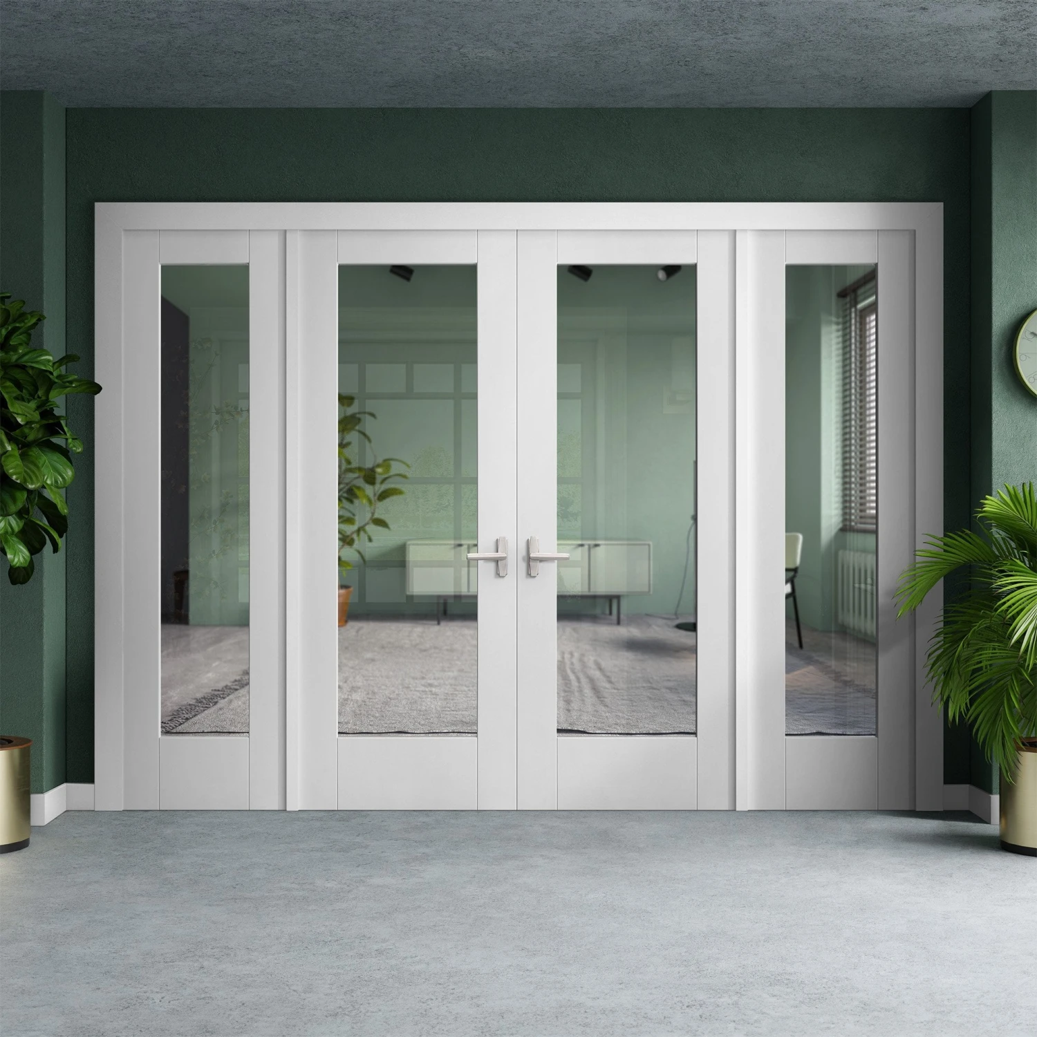 White Primed Internal Pattern 10 Clear Glass Sidelight Room Divider Set (123157) 1 White Primed Internal Pattern 10 Clear Glass Sidelight Room Divider Set (123157)