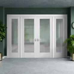 White Primed Internal Pattern 10 Obscure Glass Sidelight Room Divider Set (123158)