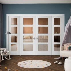 White Primed Internal Shaker 4L Clear Glass Sidelight Room Divider Set (123164)