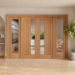 Oak Unfinished Internal Farley 1L Clear Offset Glass Sidelight Room Divider Set (123127)