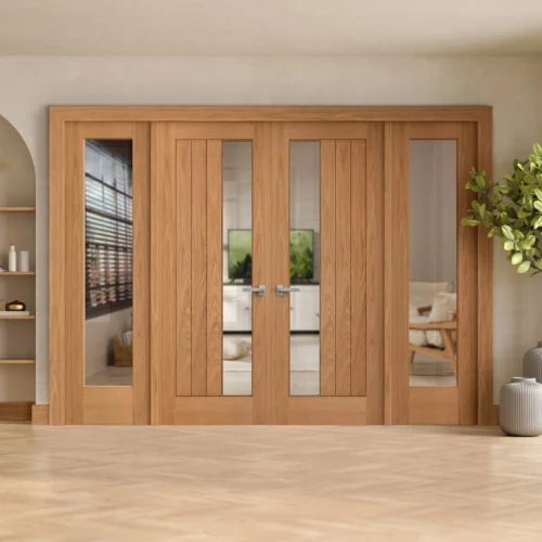 Oak Unfinished Internal Farley 1L Clear Offset Glass Sidelight Room Divider Set (123127)