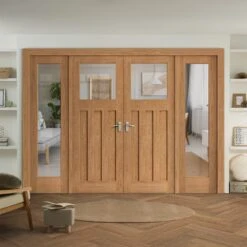 Oak Unfinished Internal 1930's DX Clear Glass Sidelight Room Divider Set (123129)