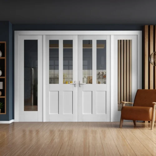 White Primed Internal Victorian 2P 2L Clear Glass 1 Panel Sidelight Room Divider Set (123171)