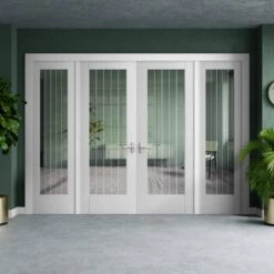 White Primed Internal Cottage 1L Etched Lined Glass Sidelight Room Divider Set (123154)