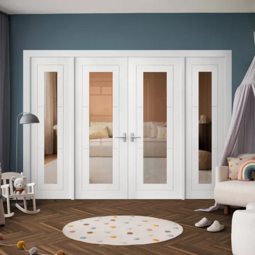 White Primed Internal Temple 1L Clear Glass Sidelight Room Divider Set (123175)