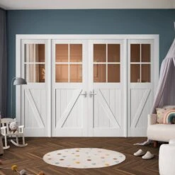 White Primed Internal Barn 4L Clear Glass Sidelight Room Divider Set (123143)