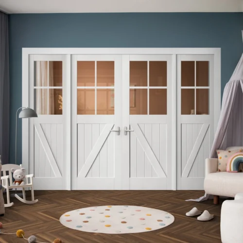 White Primed Internal Barn 4L Clear Glass Sidelight Room Divider Set (123143)