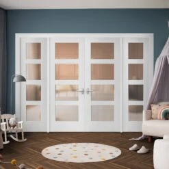 White Primed Internal Shaker 4L Obscure Glass Sidelight Room Divider Set (123165)