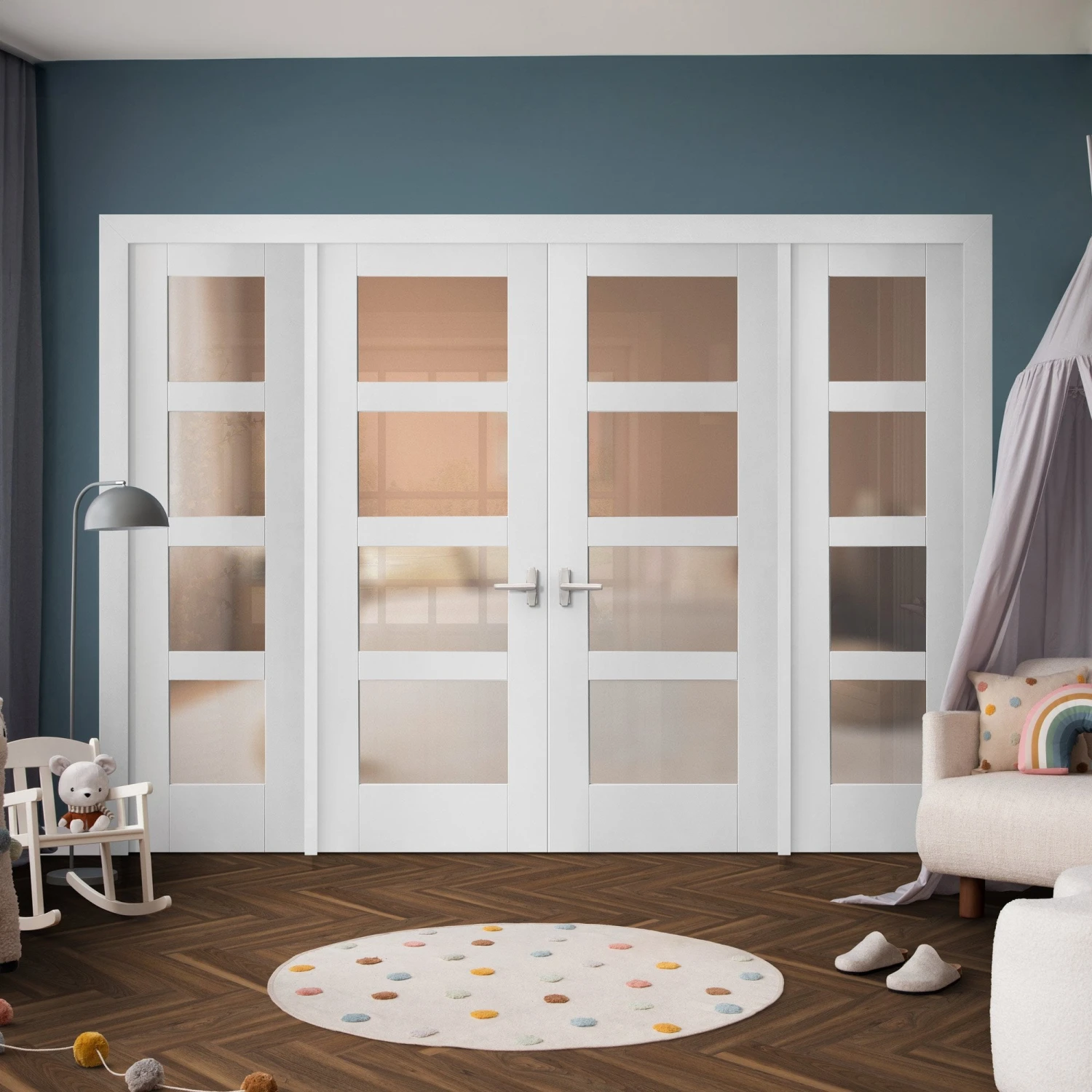 White Primed Internal Shaker 4L Obscure Glass Sidelight Room Divider Set (123165) 1 White Primed Internal Shaker 4L Obscure Glass Sidelight Room Divider Set (123165)