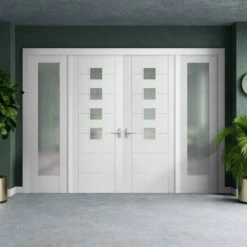 White Primed Internal Pedrena Obscure Glass 1 Panel Sidelight Room Divider Set (123162)