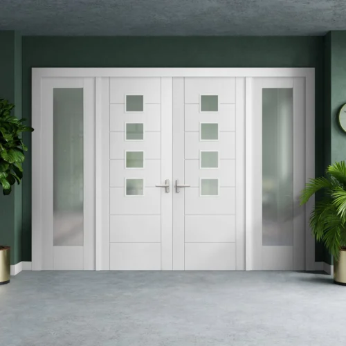 White Primed Internal Pedrena Obscure Glass 1 Panel Sidelight Room Divider Set (123162)