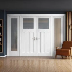 White Primed Internal DX 1930's Obscure Glass 1 Panel Sidelight Room Divider Set (123148)