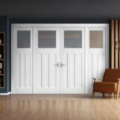 White Primed Internal DX 1930's Obscure Glass Sidelight Room Divider Set (123147)