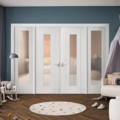 White Primed Internal Trent 3P 1L Obscure Glass 1 Panel Sidelight Room Divider Set (123169)