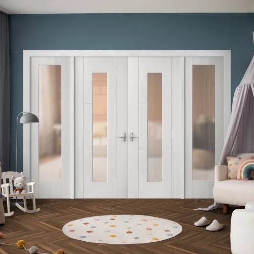 White Primed Internal Trent 3P 1L Obscure Glass 1 Panel Sidelight Room Divider Set (123169)