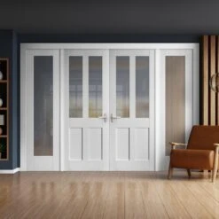 White Primed Internal Victorian 2P 2L Obscure Glass 1 Panel Sidelight Room Divider Set (123172)