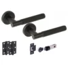 Knurled Round Rose Lever Door Handle Set - Matt Black (251291)
