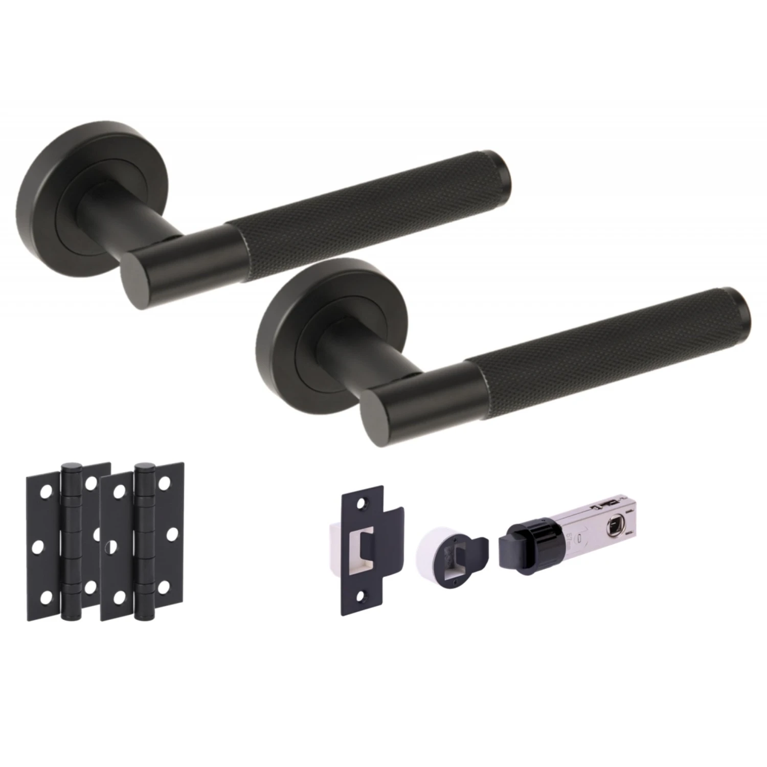 Knurled Round Rose Lever Door Handle Set - Matt Black (251291) 1 Knurled Round Rose Lever Door Handle Set - Matt Black (251291)