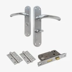 Palace Lever On Backplate Bathroom Door Handle Set - Satin Chrome (122277)