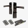 Ritz Lever On Backplate Bathroom Door Handle Set - Black Nickel (122289)