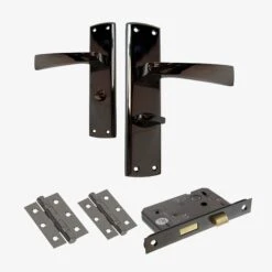 Ritz Lever On Backplate Bathroom Door Handle Set - Black Nickel (122289)