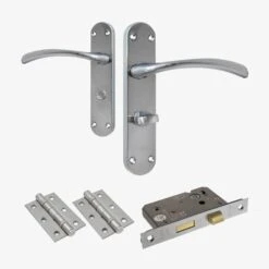 Scimitar Lever On Backplate Bathroom Door Handle Set - Satin Chrome (122292)