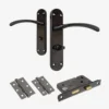 Scimitar Lever On Backplate Bathroom Door Handle Set - Black Nickel (122296)