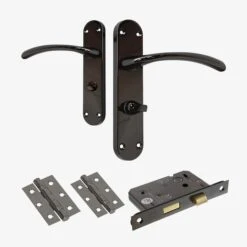 Scimitar Lever On Backplate Bathroom Door Handle Set - Black Nickel (122296)