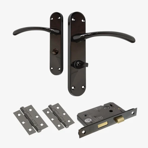 Scimitar Lever On Backplate Bathroom Door Handle Set - Black Nickel (122296)