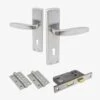 Deco Lever And Lock On Backplate Bathroom Door Handle Set - Polished Chrome / Satin Chrome (122281)