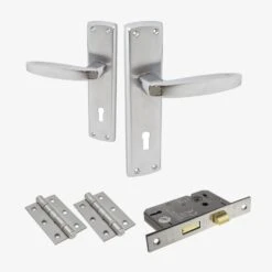 Deco Lever And Lock On Backplate Bathroom Door Handle Set - Polished Chrome / Satin Chrome (122281)
