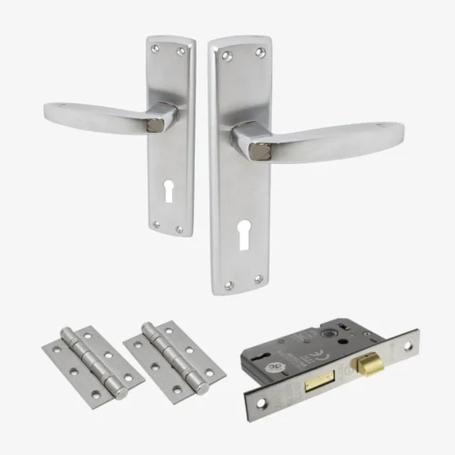 Deco Lever And Lock On Backplate Bathroom Door Handle Set - Polished Chrome / Satin Chrome (122281)