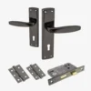 Deco Lever And Lock On Backplate Bathroom Door Handle Set - Black Nickel (122274)